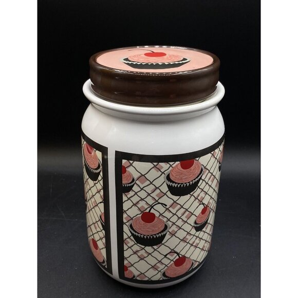 You and Me by Jessie Steele Ceramic Cookie Jar Kitchen Red Cherries “Cookies” - Picture 3 of 15